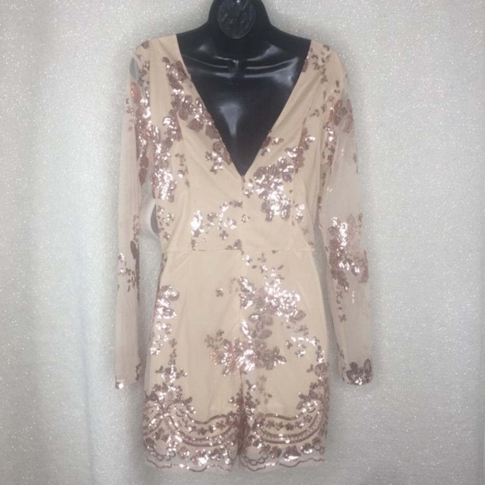 NWT- Nude/(Rose) Gold Romper-  Ven Bridge MED